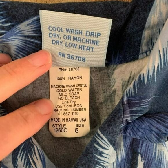 RJC made in Hawaii boys short sleeve Hawaiian blue button up with palm trees -6 - Picture 5 of 7